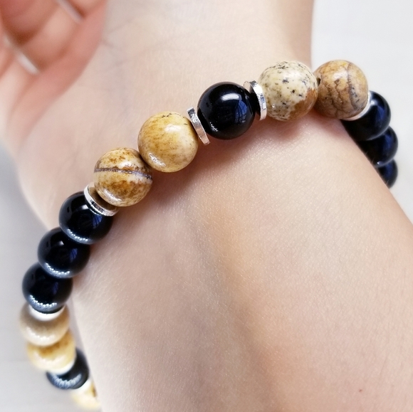 Picture Jasper & Onyx Beaded Stretch Bracelet - Picture 12 of 12